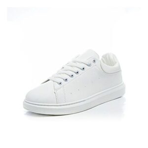 Basic Lace-up Leather Flat Sneakers - white