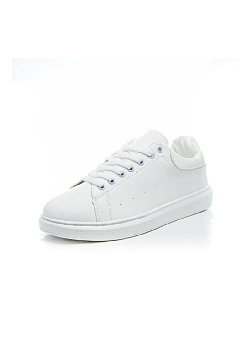 Basic Lace-up Leather Flat Sneakers - white